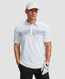 men's line print dry fit golf polo in white leaves - front view