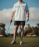 men's line print dry fit golf polo in white leaves - side view