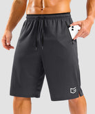 men's mesh side slit short 11'' in dark gray - pocket detail view