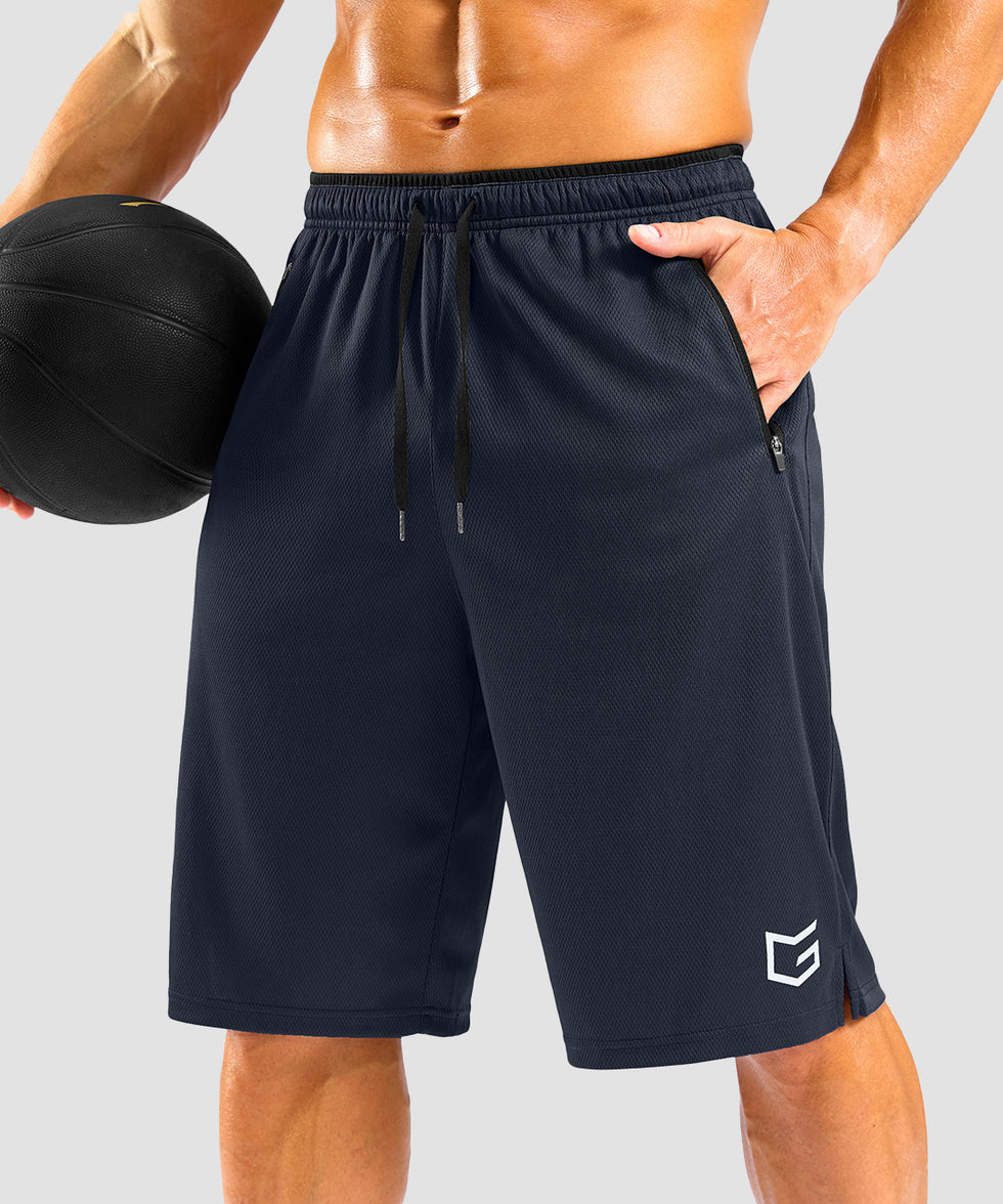 men's mesh side slit short 11'' in navy - pocket detail view