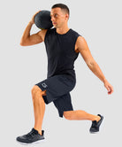 men's mesh side slit short 11'' in navy - side view