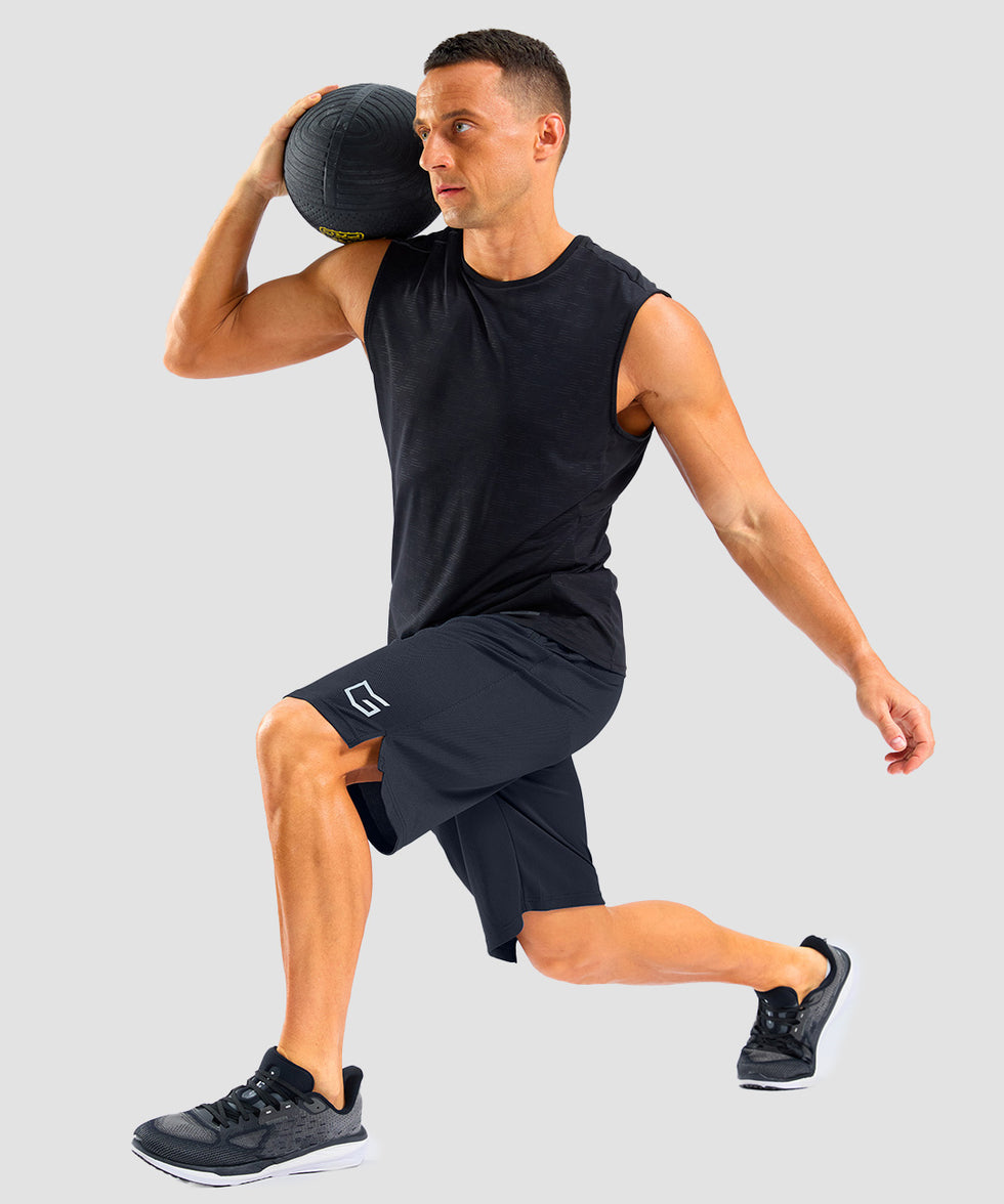 men's mesh side slit short 11'' in navy - side view
