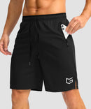 men's mesh side slit short 9'' in black - front view