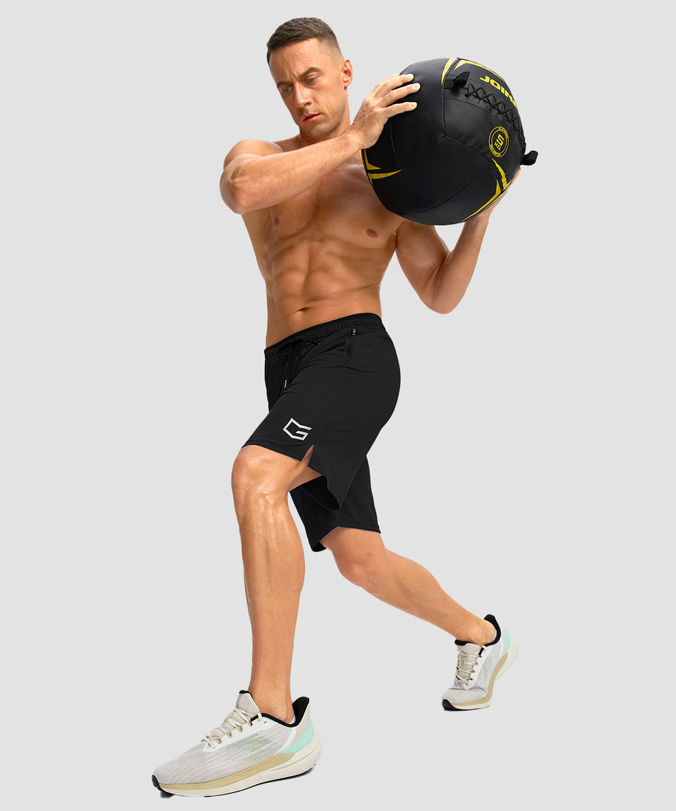 men's mesh side slit short 9'' in black - side view