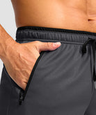 men's mesh side slit short 9'' in dark gray - pocket detail view