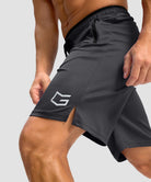 men's mesh side slit short 9'' in dark gray - side slit detail view