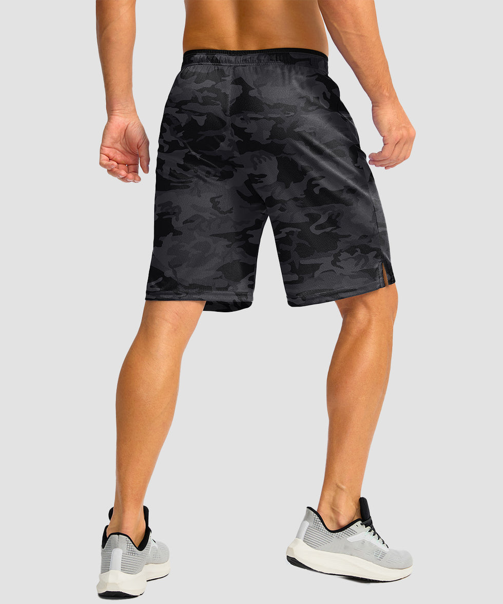 men's mesh side slit short 9'' in gray camo - back view