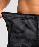 men's mesh side slit short 9'' in gray camo - waistband detail view