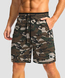 men's mesh side slit short 9'' in green camo - front view