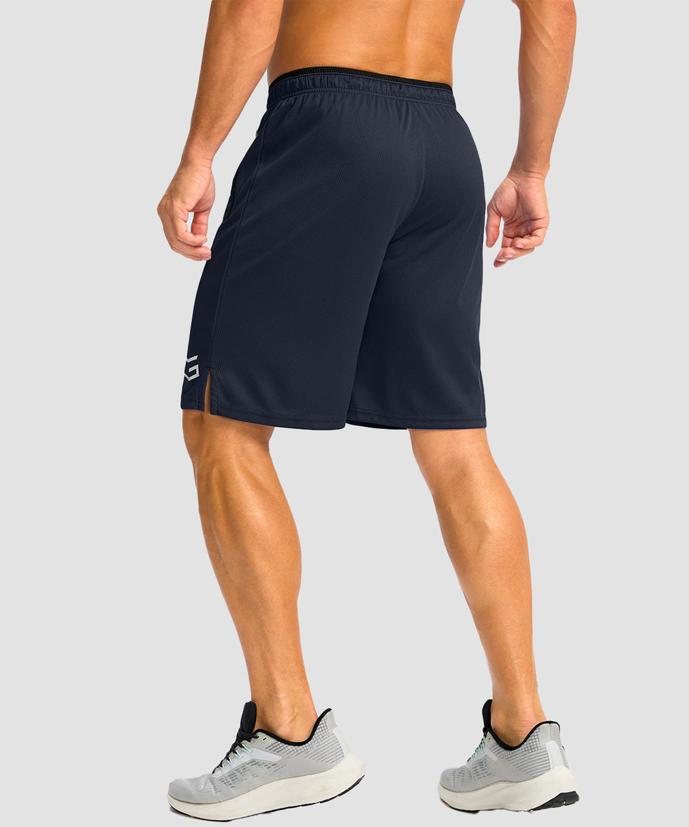 men's mesh side slit short 9'' in navy - back view