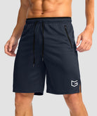 men's mesh side slit short 9'' in navy - front view