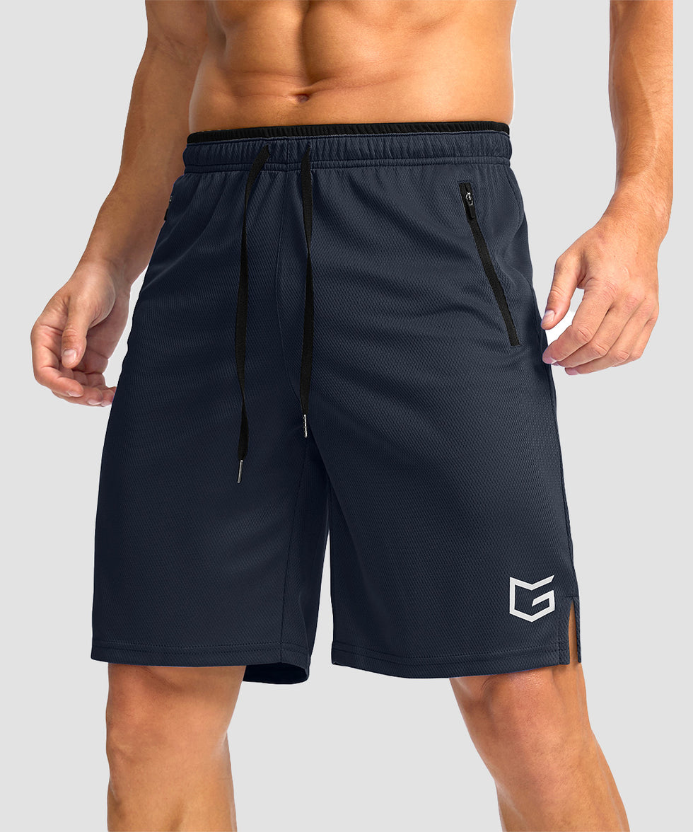 men's mesh side slit short 9'' in navy - front view