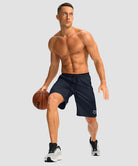 men's mesh side slit short 9'' in navy - side view