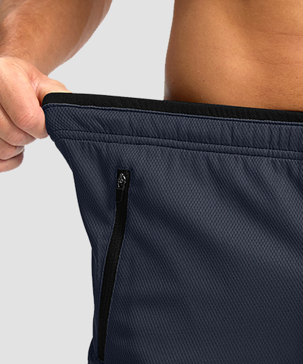 men's mesh side slit short 9'' in navy - waistband detail view