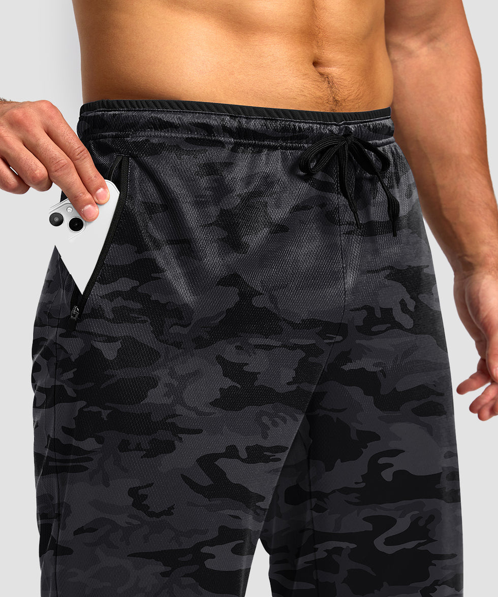 men's mesh zip pockets sweatpants in black camo - pocket detail