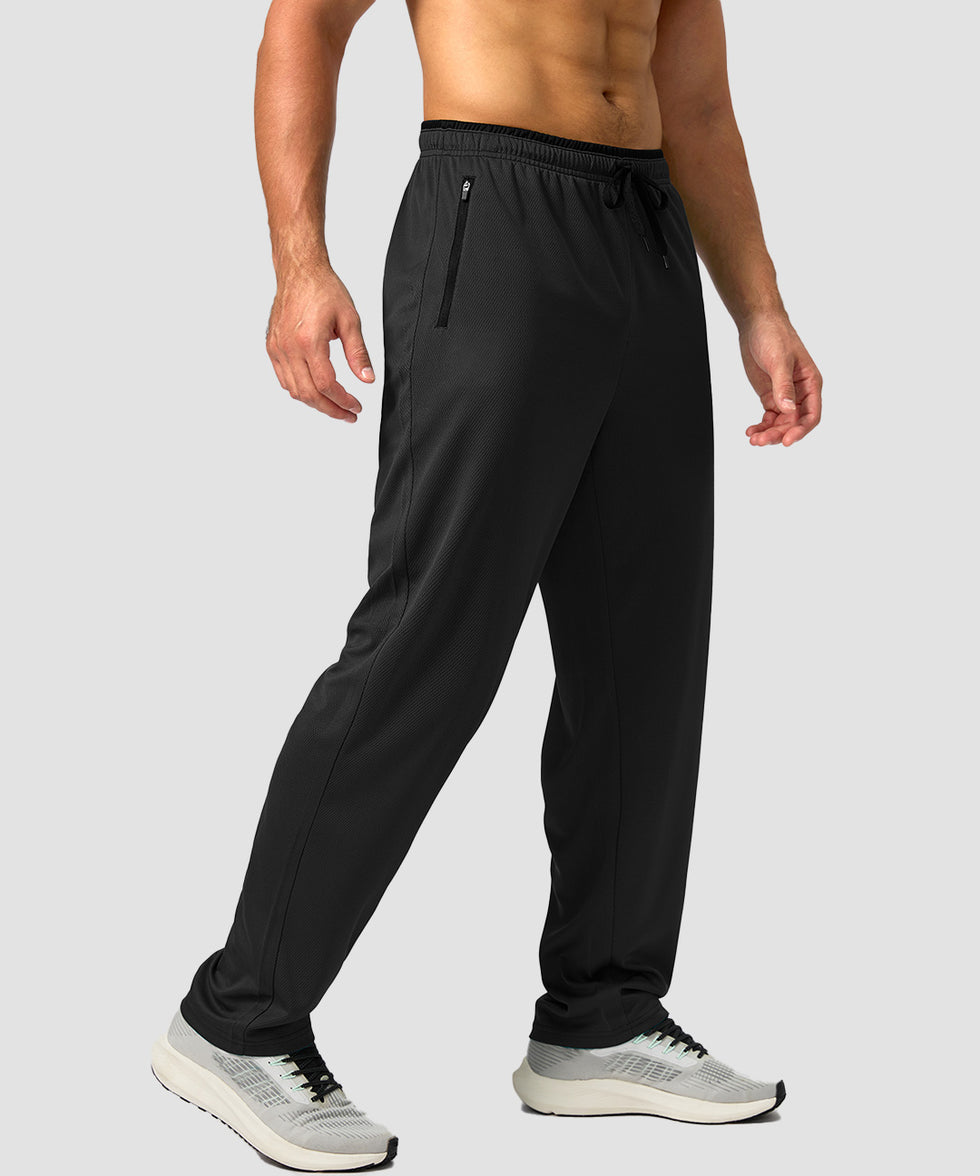 men's mesh zip pockets sweatpants in black - side view