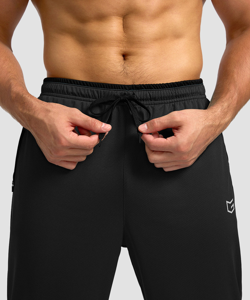 men's mesh zip pockets sweatpants in black - waistband detail