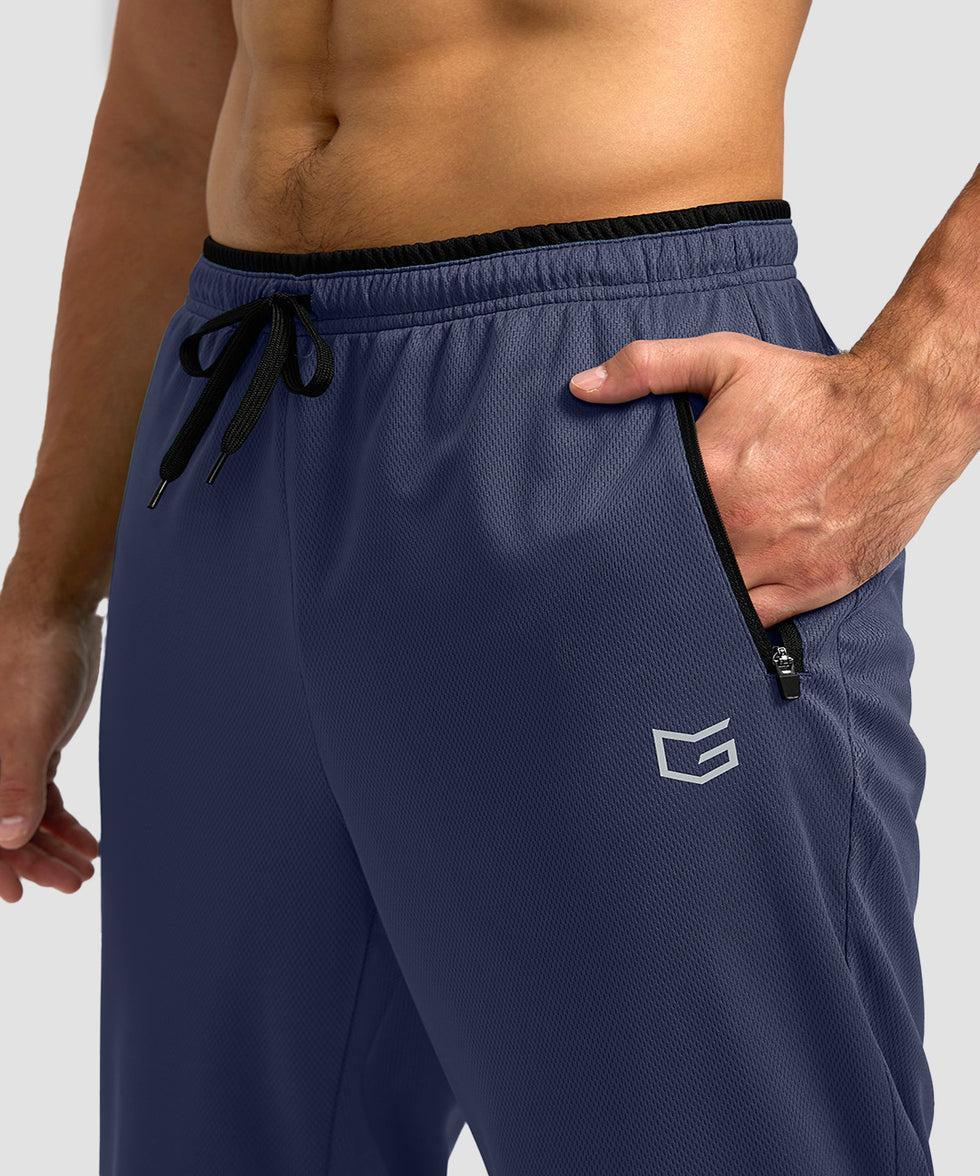 men's mesh zip pockets sweatpants in navy black - pocket detail