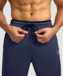 men's mesh zip pockets sweatpants in navy black - waistband detail