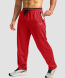 men's mesh zip pockets sweatpants in red black - front view