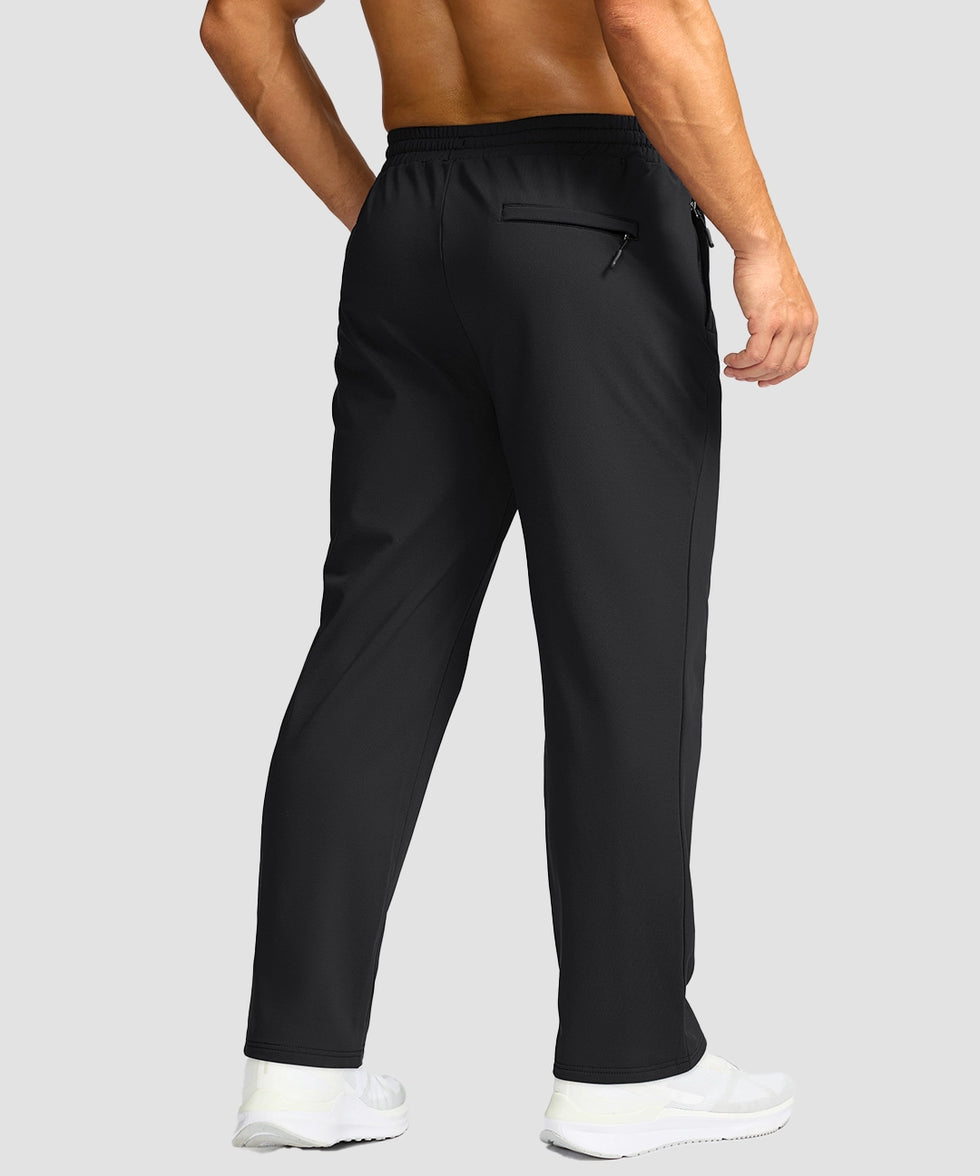 men's mid-rise fleece-lined track pants in black - back view
