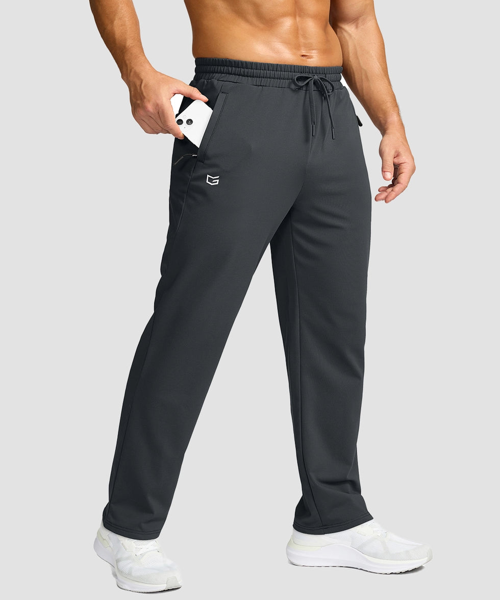 men's mid-rise fleece-lined track pants in dark gray - pocket detail view