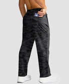 men's mid-rise fleece-lined track pants in gray camo - back view