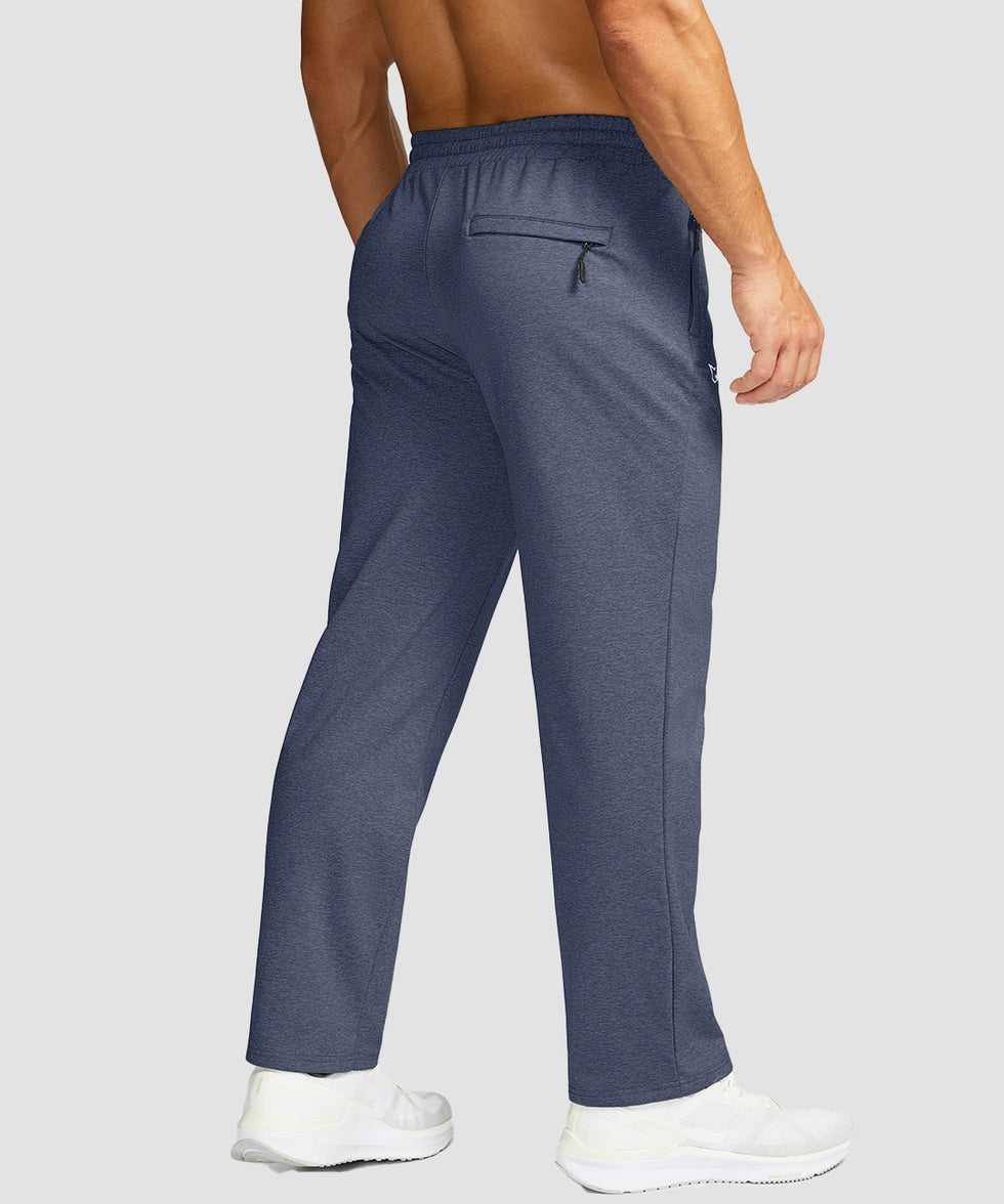 men's mid-rise fleece-lined track pants in heather dusty blue - back view