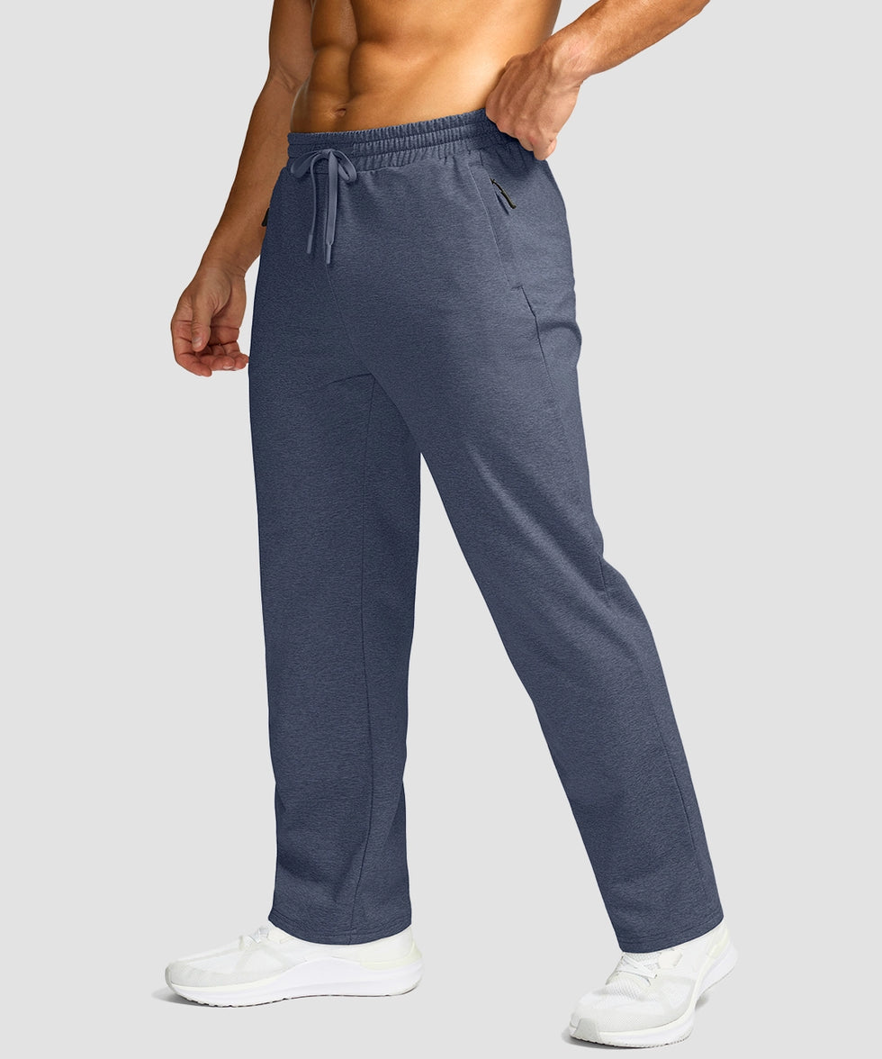 men's mid-rise fleece-lined track pants in heather dusty blue - side view
