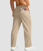 men's mid-rise fleece-lined track pants in light khaki - back view