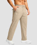 men's mid-rise fleece-lined track pants in light khaki - pocket detail view