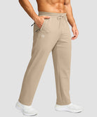 men's mid-rise fleece-lined track pants in light khaki - pocket detail view