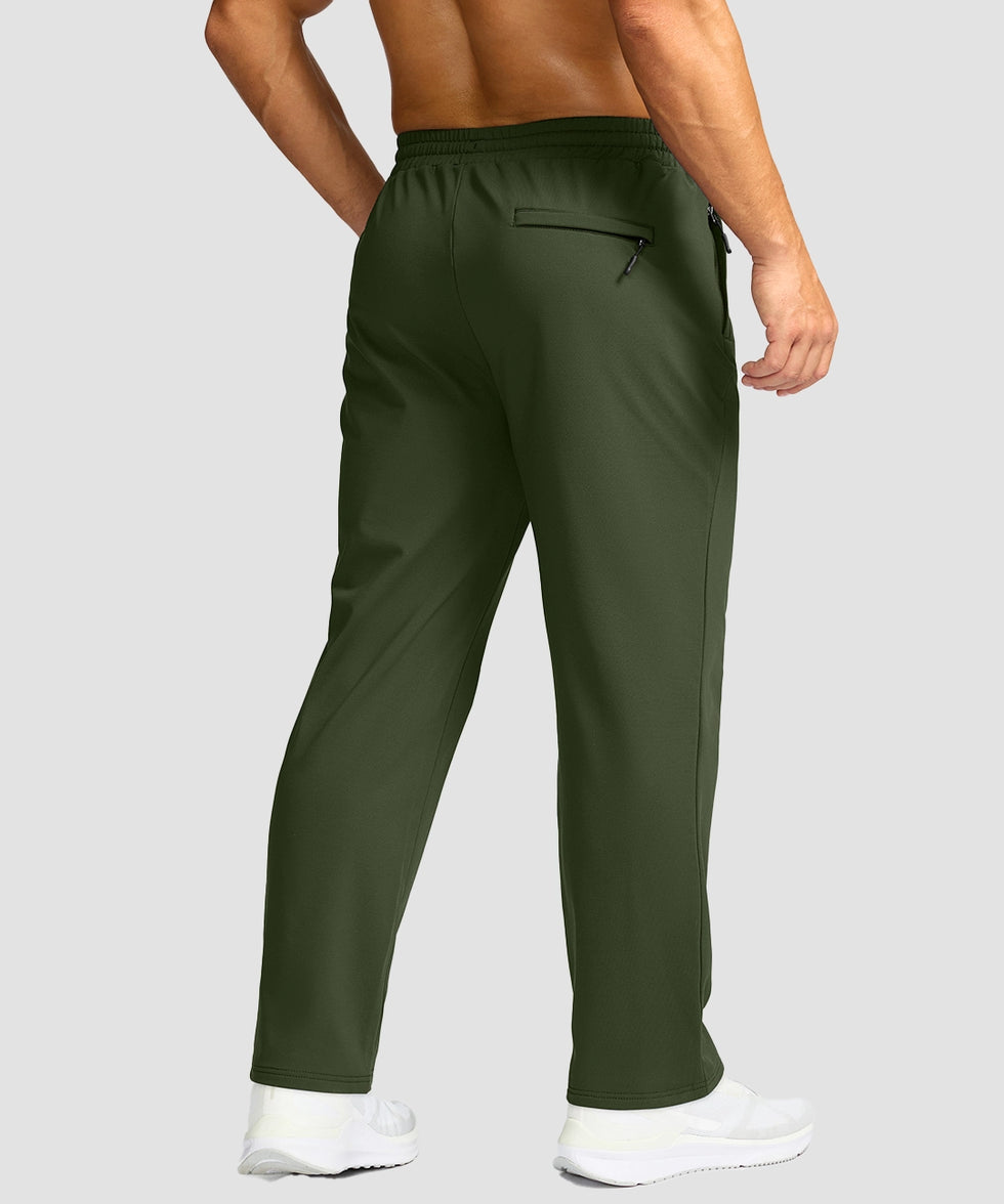men's mid-rise fleece-lined track pants in olive green - back view