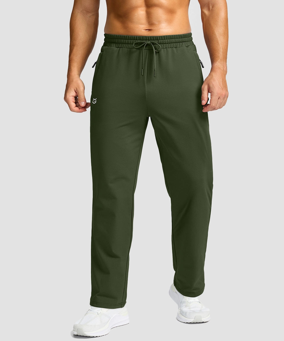 men's mid-rise fleece-lined track pants in olive green - front view