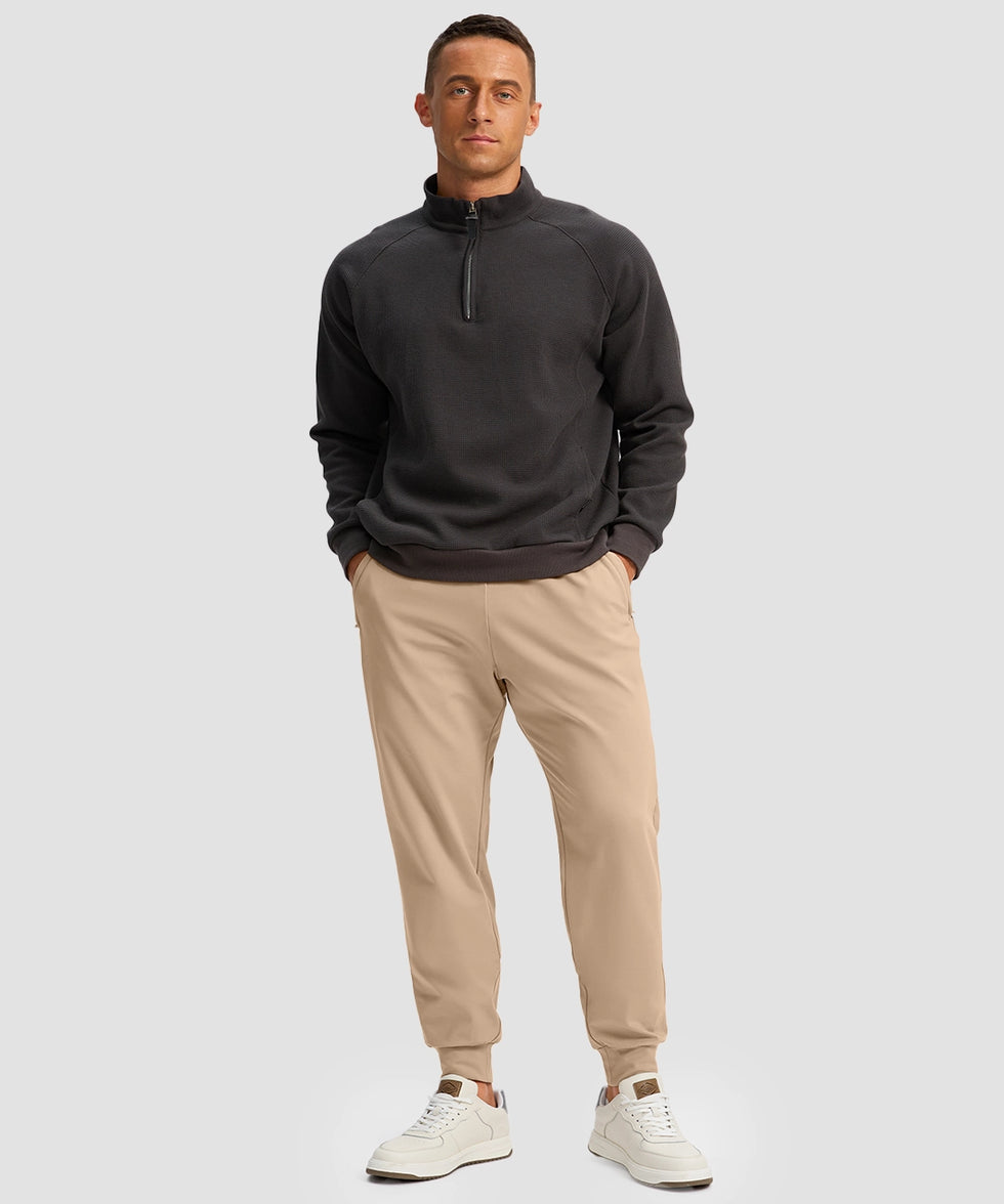 men's mid-rise thermal ankle-length joggers in light khaki - matching outfits view