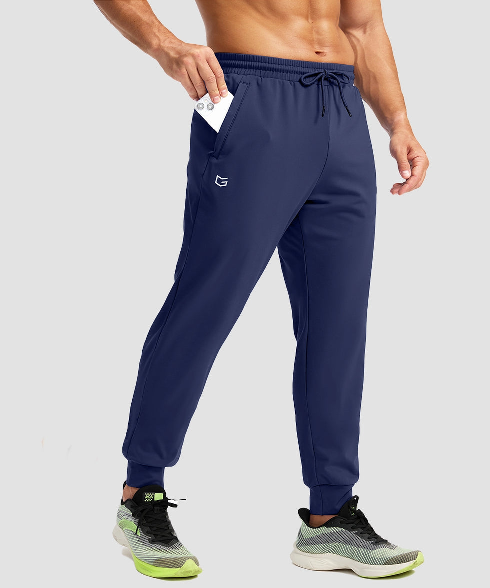 men's mid-rise thermal ankle-length joggers in navy - pocket detail view