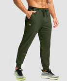 men's mid-rise thermal ankle-length joggers in olive green - pocket detail view