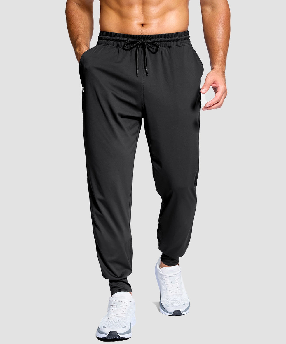 men's mid-rise with pockets stretchy joggers in black - front view