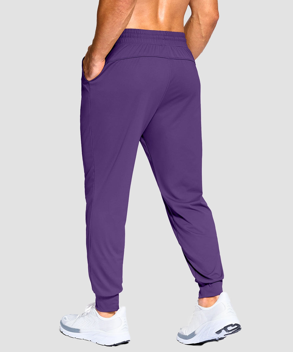 men's mid-rise with pockets stretchy joggers in deep purple - back view