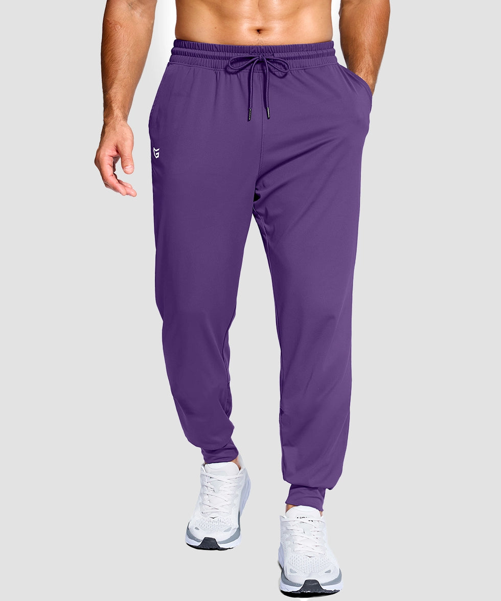 men's mid-rise with pockets stretchy joggers in deep purple - pocket detail