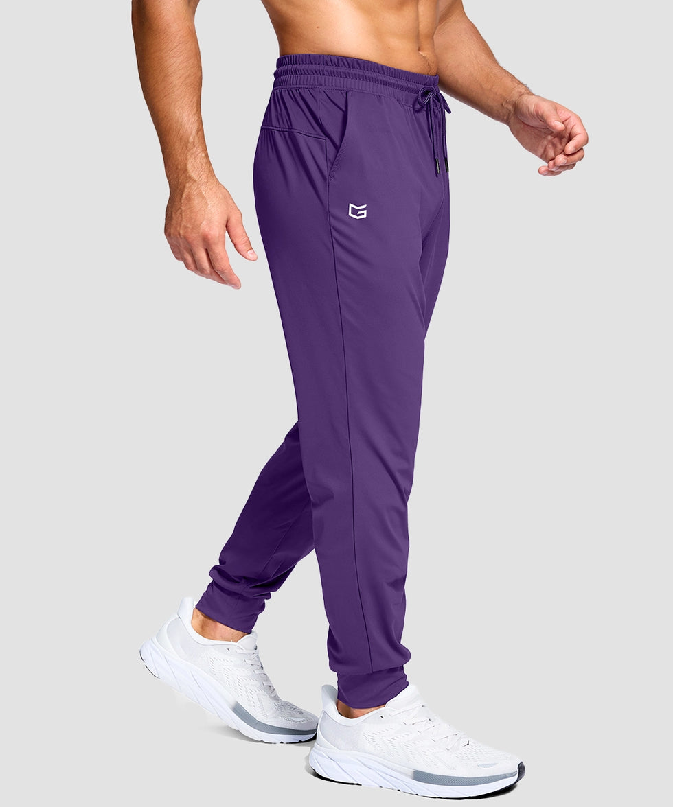 men's mid-rise with pockets stretchy joggers in deep purple - side view