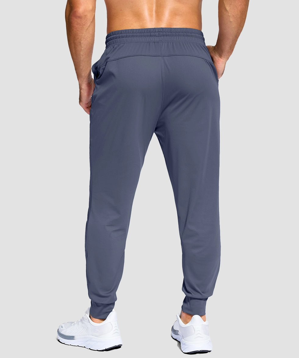 men's mid-rise with pockets stretchy joggers in dusty blue - back view