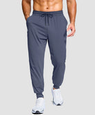 men's mid-rise with pockets stretchy joggers in dusty blue - front view