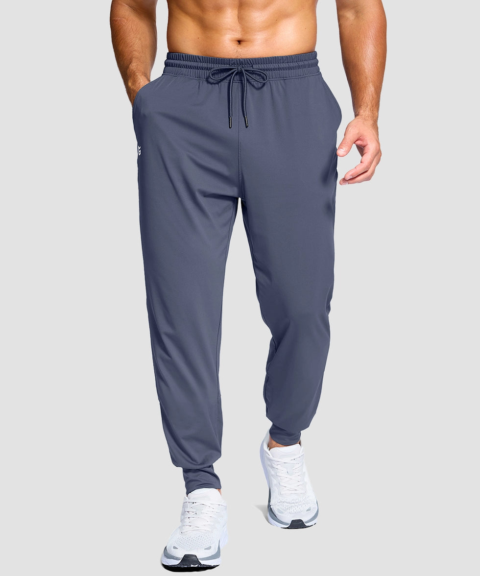 men's mid-rise with pockets stretchy joggers in dusty blue - front view