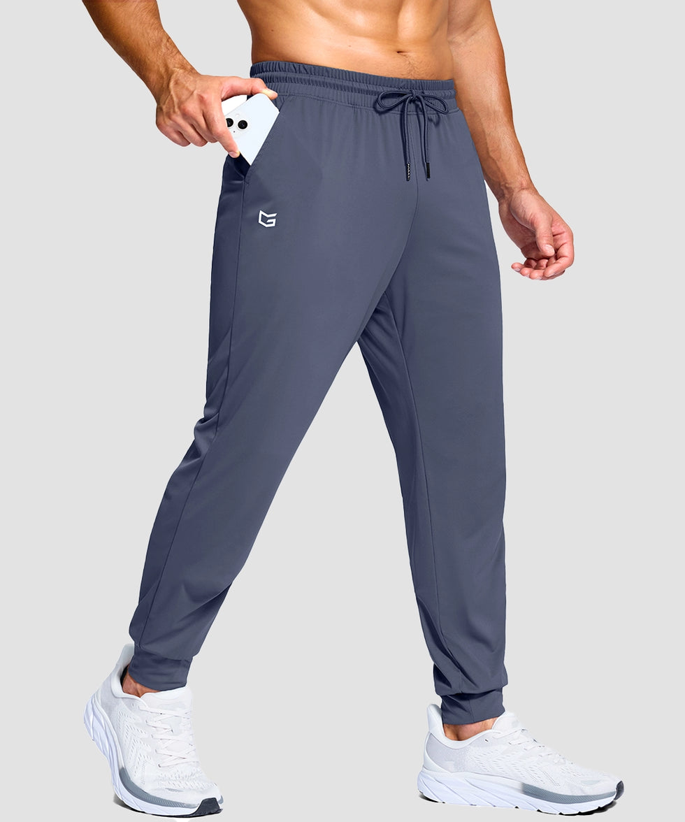 men's mid-rise with pockets stretchy joggers in dusty blue - pocket detail