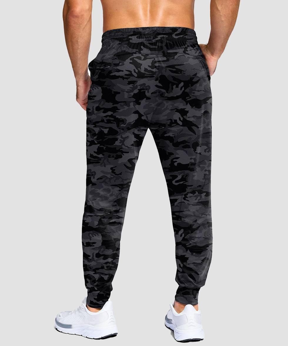 men's mid-rise with pockets stretchy joggers in gray camo - back view