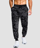 men's mid-rise with pockets stretchy joggers in gray camo - front view