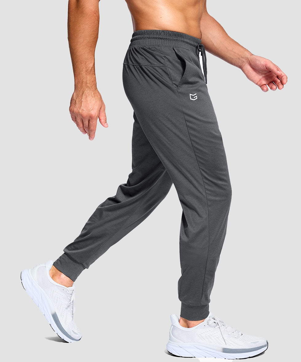 men's mid-rise with pockets stretchy joggers in heather gray - side view