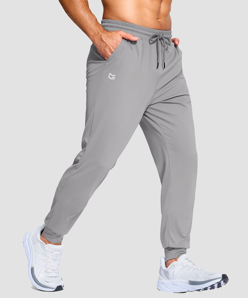 men's mid-rise with pockets stretchy joggers in light gray - pocket detail