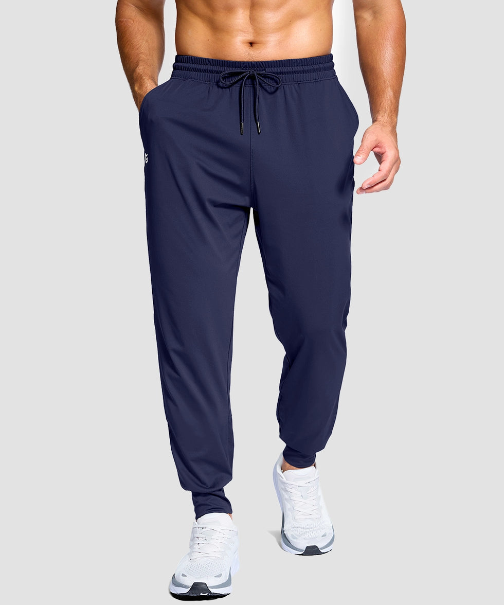 men's mid-rise with pockets stretchy joggers in navy - front view
